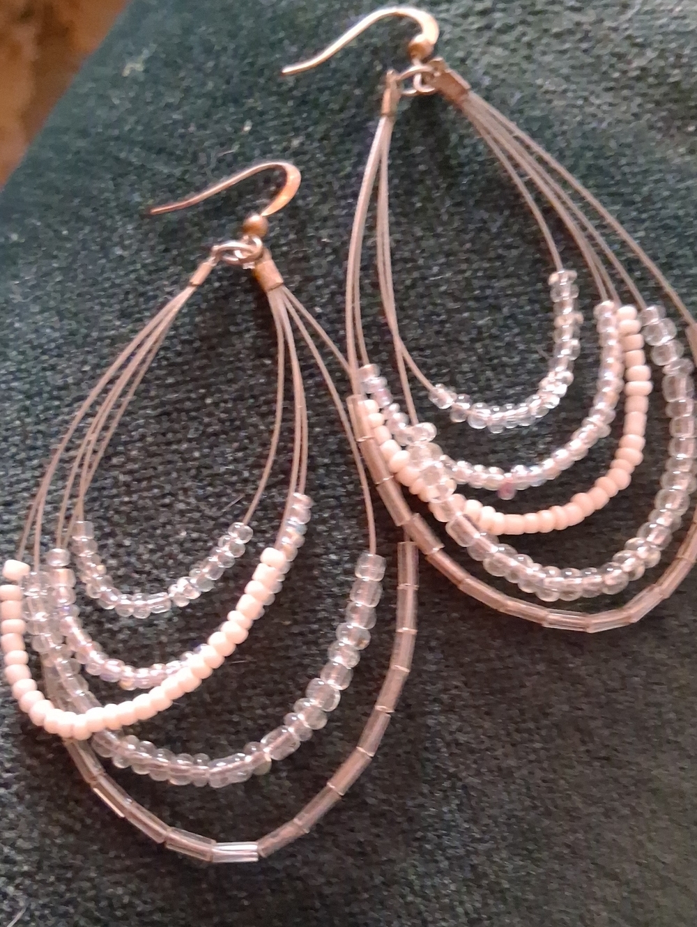 Layered White & Clear Beaded Teardrop Earrings